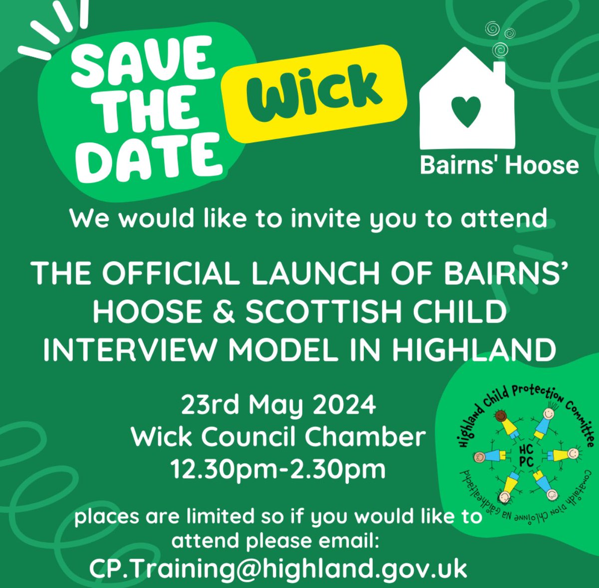 Want to know more about what we are doing to support children who have witnessed or experienced harm? Come along to the launch of Bairns Hoose. Be part of the conversation and help us develop the best possible services. Book your free place now ….Wick and Inverness available