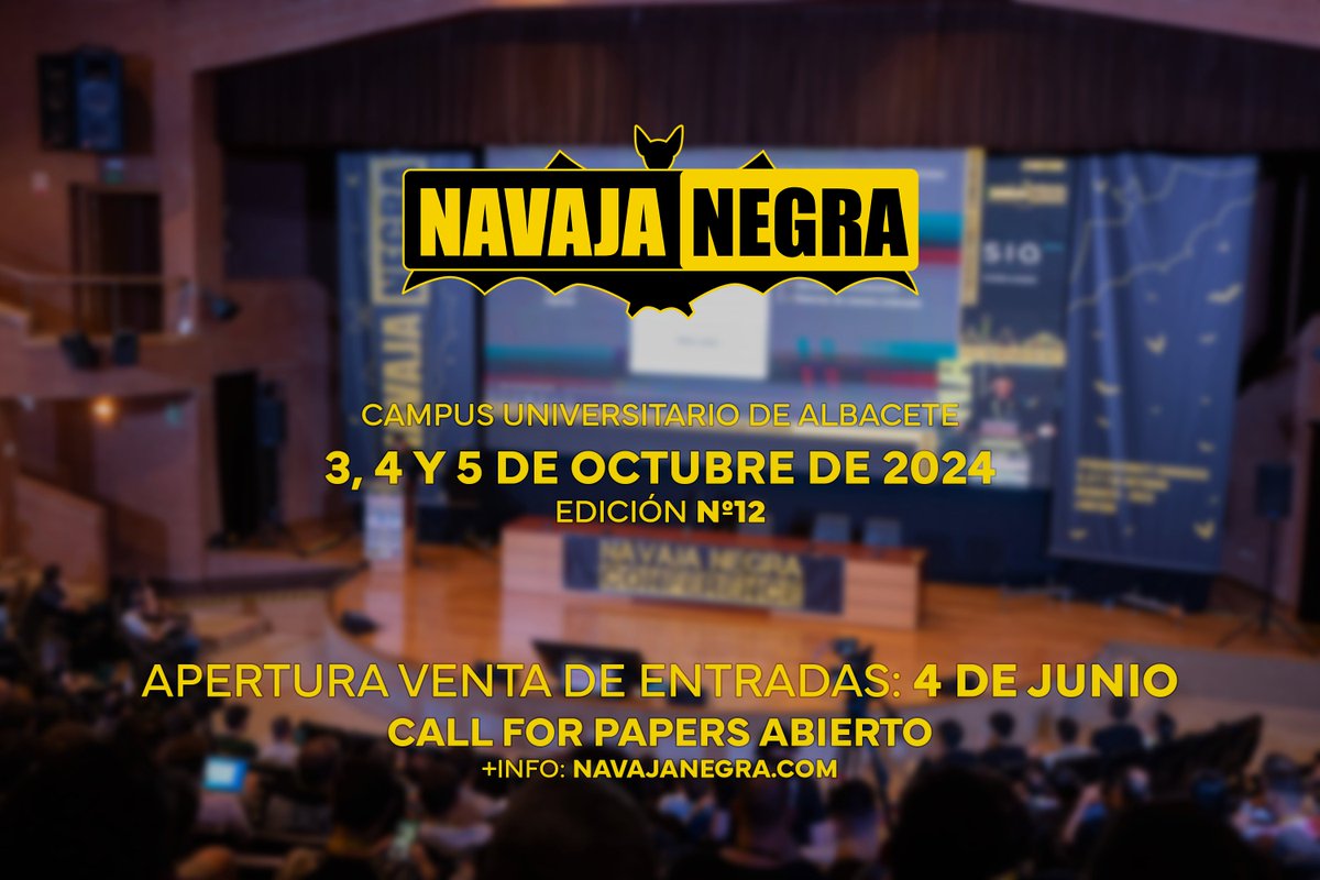 🎟️ ¡Las entradas para el Congreso Navaja Negra están a punto de salir a la venta! 

El 4 de junio, asegura tu lugar y aprovecha los DESCUENTOS EARLYBIRD para la edición Nº 12.

¡No te quedes fuera!

#NN12ED 🖤💛