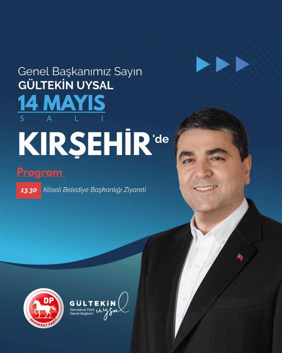 Genel Başkanımız Sayın Gültekin Uysal @DpGultekinUysal 14 Mayıs Salı günü Kırşehir'de olacaklardır.
