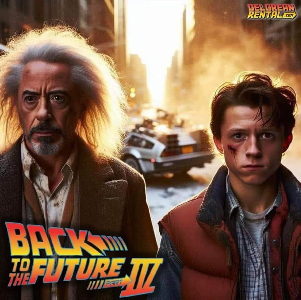 BACK TO THE FUTURE 4.
#TomHolland & #RobertDowneyJr 

#BackToTheFuture is a 1985 American science fiction film directed by #RobertZemeckis and written by Zemeckis and #BobGale ...
It stars #MichaelJFox ... #ChristopherLloyd ... #LeaThompson ... #CrispinGlover and #ThomasFWilson .