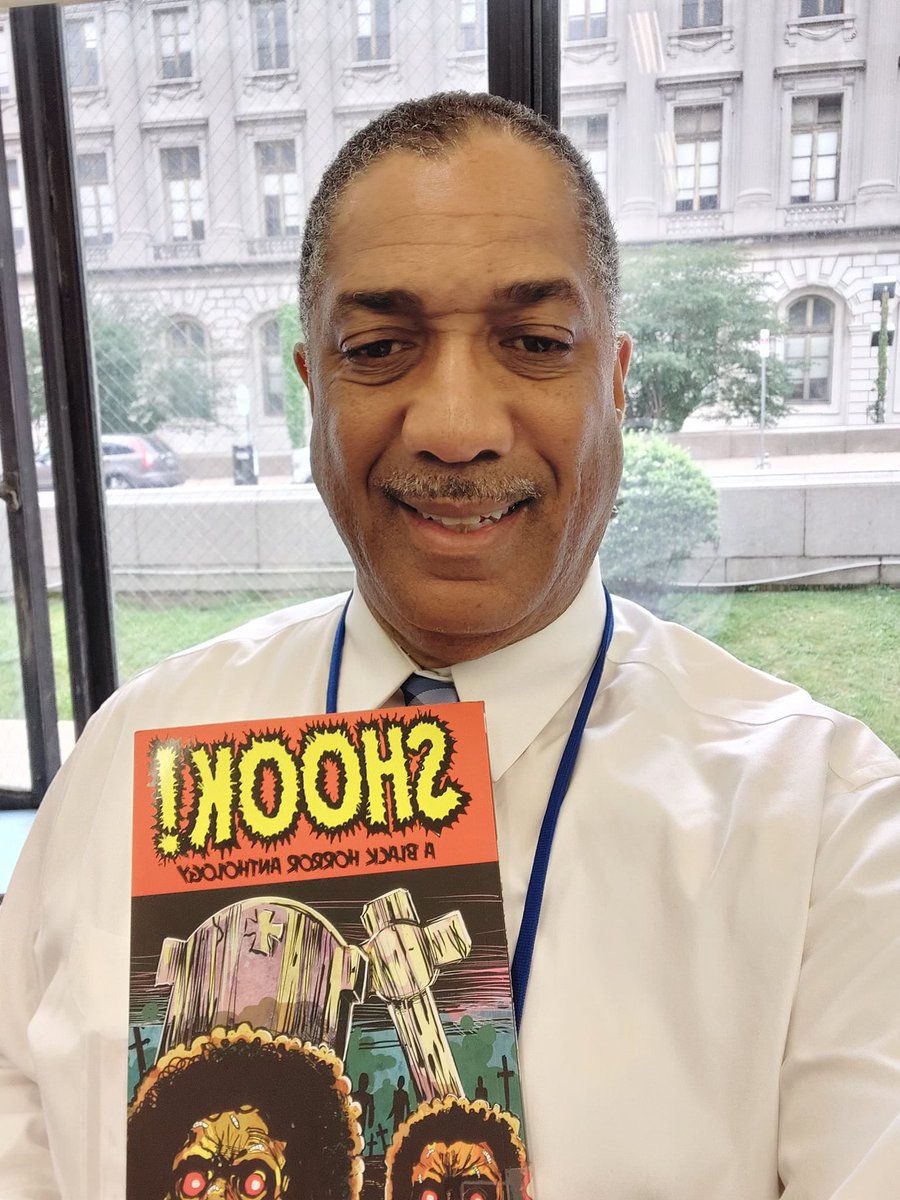 From co-creator of Brotherman Guy A Sims; 'Book recommendation: Shook-A black horror anthology. Great stories of horror by some dynamic contemporary writers. I was shook-de-ded. I have my favorites but you'll have to experience for yourself. Grab your copy today @DarkHorseComics