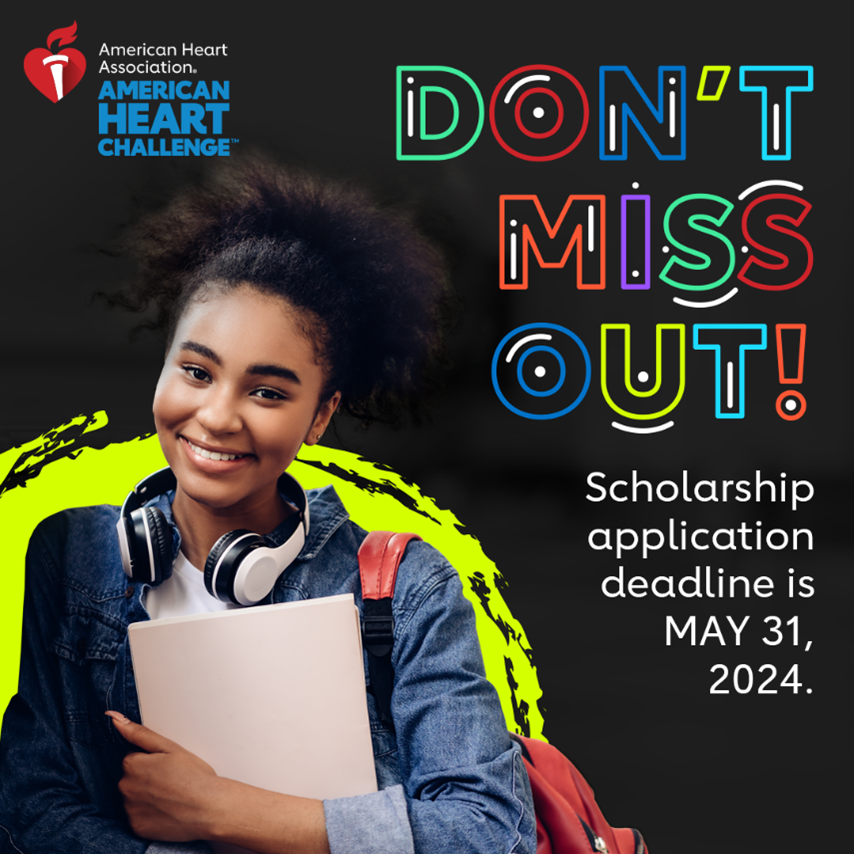 🚨 ATTN 🚨 High school juniors and seniors, did you know you can apply for an American Heart Challenge scholarship if you participated? Apply today! spr.ly/6018jxC7K