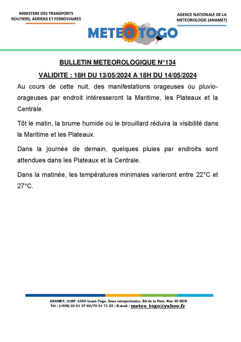Agence Nationale de la Météorologie du Togo (@MeteoNatio81666) on Twitter photo 2024-05-13 17:42:06