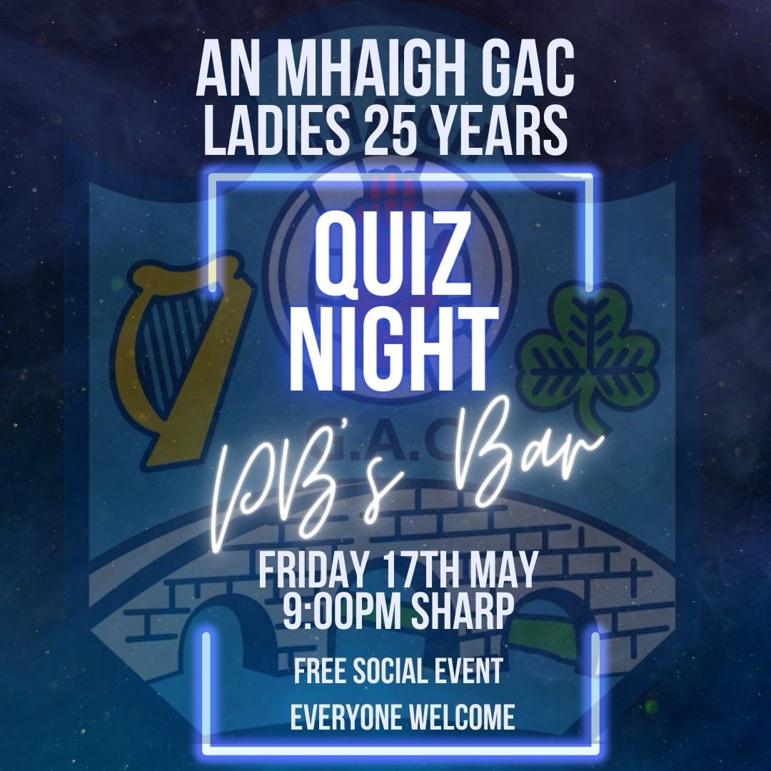 𝐐𝐔𝐈𝐙 𝐍𝐈𝐆𝐇𝐓 🧠 Get your thinking caps on! The countdown begins - Just 4 days until our Moy GAA Club Quiz Night kicks off! 📆 Join us this Friday, May 17th, at 9pm sharp in PB's Bar for an evening packed with brain-teasing fun 🤔💭 See you there! #MoyGAA #QuizNight