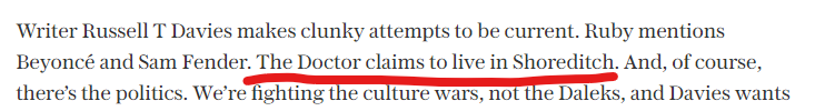 "Attempts to be current" by referencing the actual place the doctor lived in his first incarnation 61 years ago.