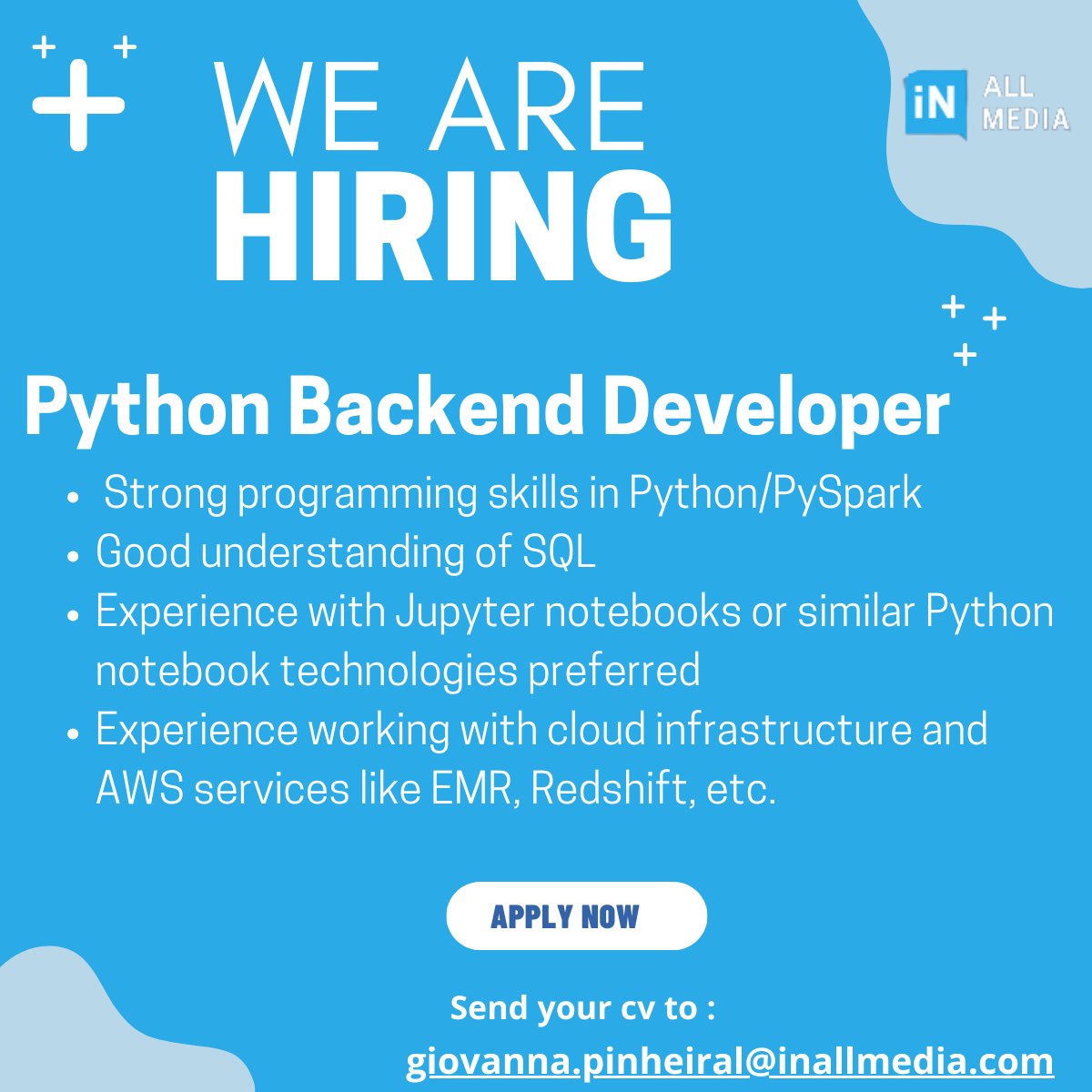 🚀Python Developer! 🚀

We're seeking a talented Python Developer to join our innovative team. 
#PythonDeveloper #DataEngineering #BigData #AWS #PySpark #SQL #DataProcessing #DataScience #SoftwareEngineering #JobOpportunity