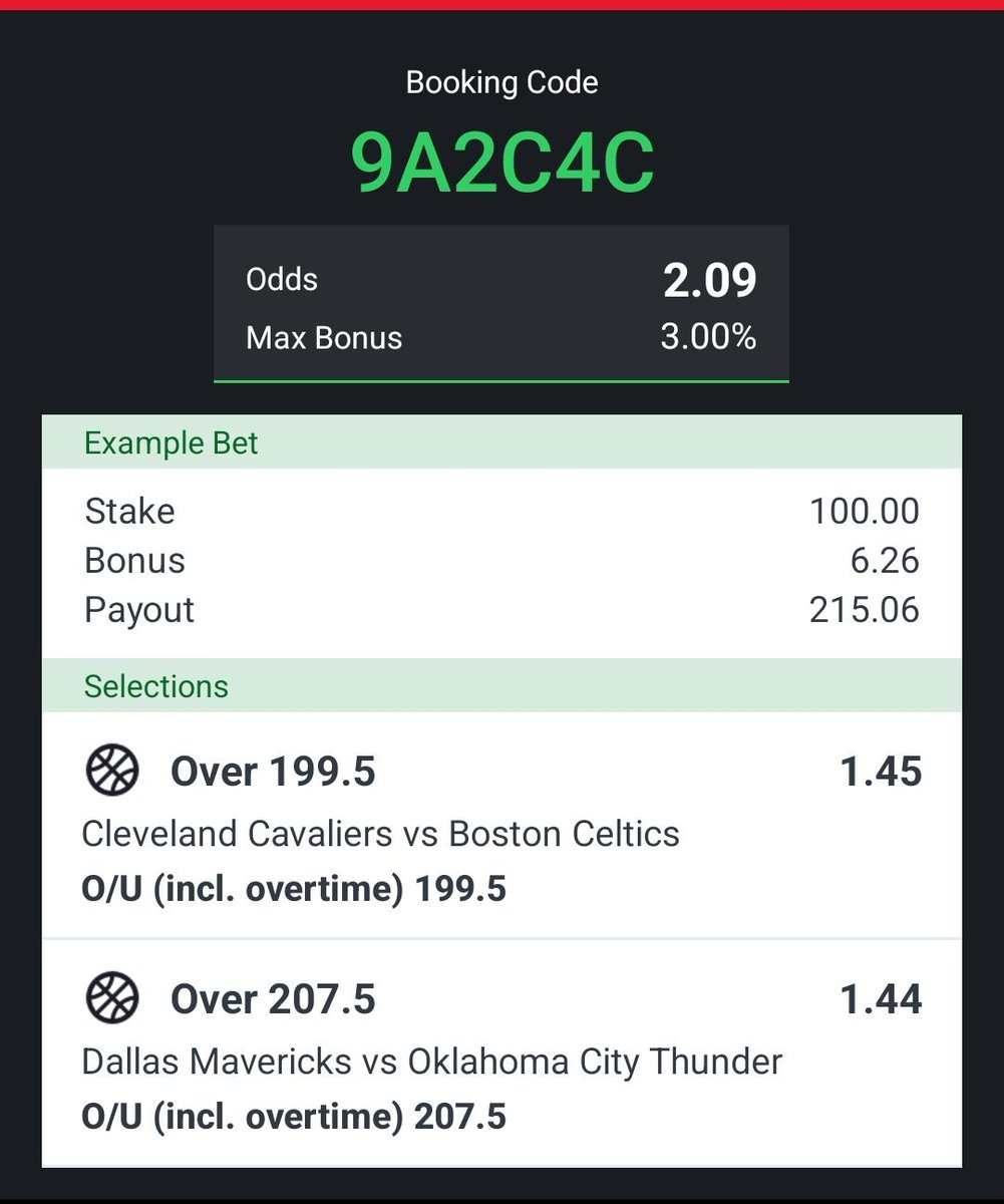 NBA overs odd 2+ 🥳🥳💪💪💪

Let's play and win. Good luck 👍