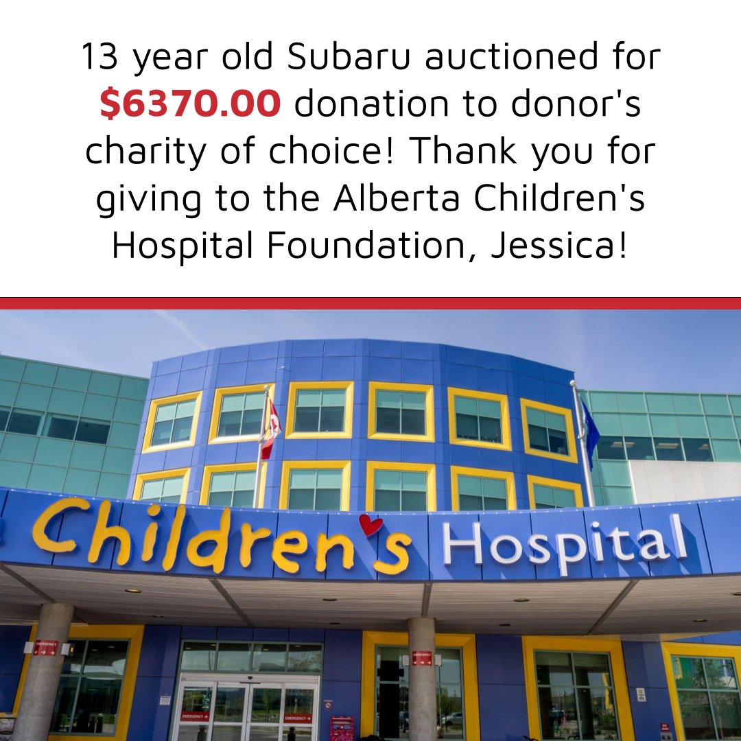 Alberta Children's Hospital Foundation vehicle donors give back -- and give big! #AlbertaChildrensHospital #ACHF #ACHFkids @achfkids #donateacarforchildren #donateacarforchildrenshospital #childrenshospital #childrenshospitalcardonation #donateacarcanada #subaru #subarucanada