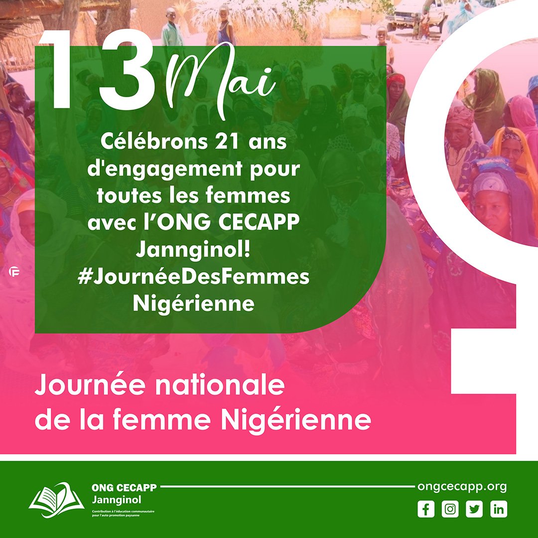 13 Mai 
Journée nationale de la femme Nigérienne. 

Ensemble celebrons nos mères,  sœurs et filles❤️🇳🇪

#journéenationaledelafemme #ongcecapp