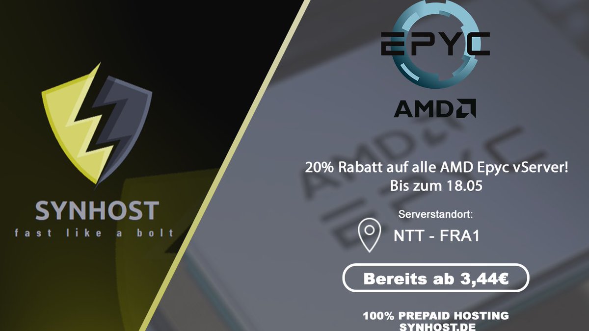 SynHost_de's tweet photo. Sichere Dir 20% Rabatt auf alle AMD EPYC KVM vServer und das auf die komplette Laufzeit!

Was wir Dir bieten:
• 🚀 Bis zu 64 GB DDR4 RAM (Auf Anfrage mehr möglich)
• 🔥 Bis zu 16 vCores
• 💾 Bis zu 250 GB CEPH Speicherplatz
• 🛡️ Inklusive Premium DDoS Protection https://t.co/992JrWzzkJ