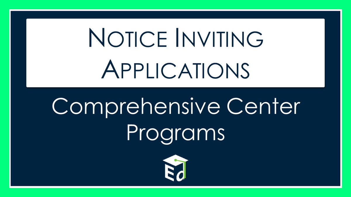 .@USEdGov anticipates making new grant awards to establish Comprehensive Centers to provide capacity-building services to state, regional, Tribal, and local educational agencies and schools that are designed to improve outcomes for all students. More: oese.ed.gov/offices/office….