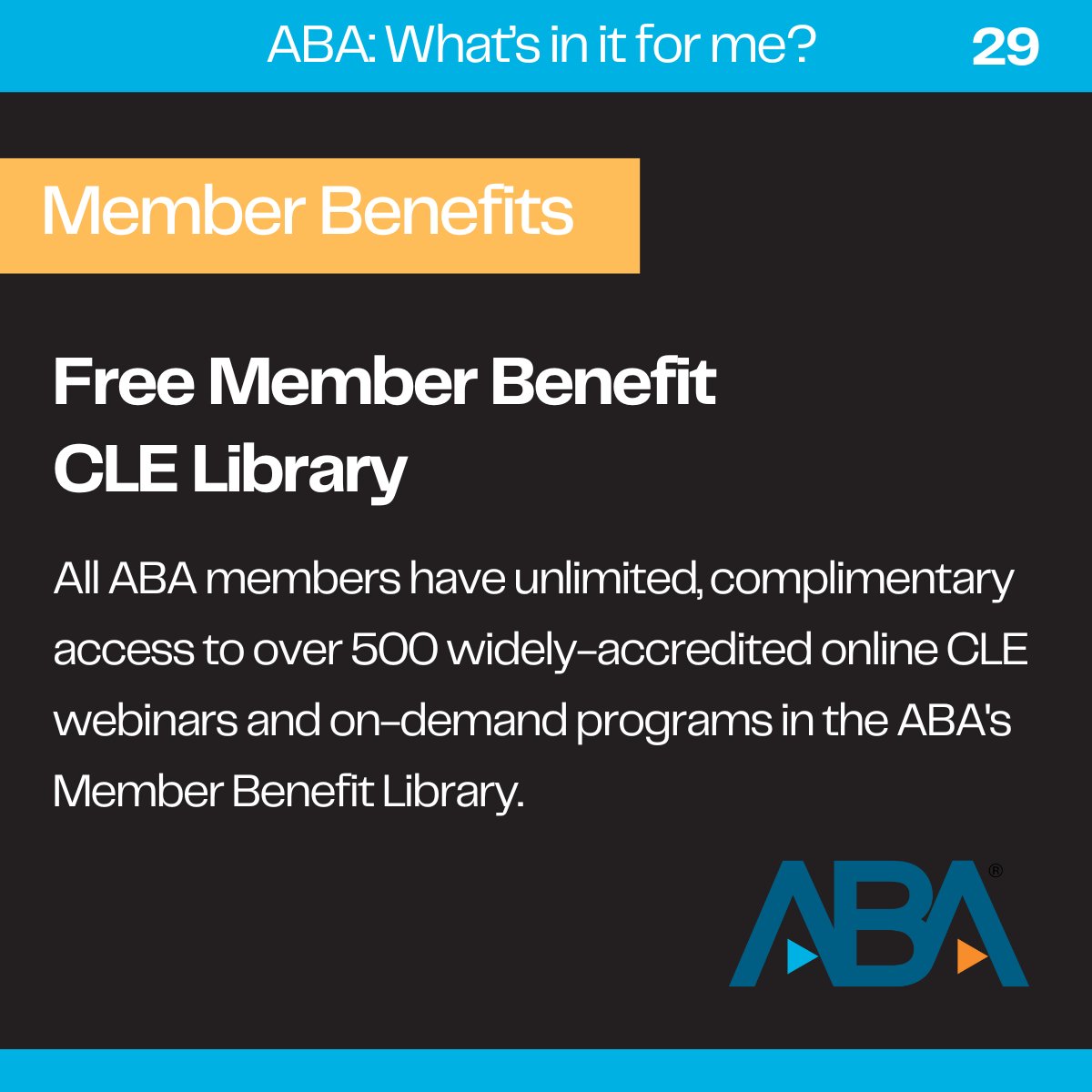 Michelle Behnke (@abapres_elect) on Twitter photo Did you know that as an <a href="/ABAesq/">American Bar Association</a> member, you get unlimited, free access to 500+ accredited online #CLE webinars and on-demand programs in the ABA's Member Benefit Library? Don't miss out on new programs added monthly.
Explore the library here: bit.ly/4bkSwA7 Did you know that as an <a href="/ABAesq/">American Bar Association</a> member, you get unlimited, free access to 500+ accredited online #CLE webinars and on-demand programs in the ABA's Member Benefit Library? Don't miss out on new programs added monthly.
Explore the library here: bit.ly/4bkSwA7