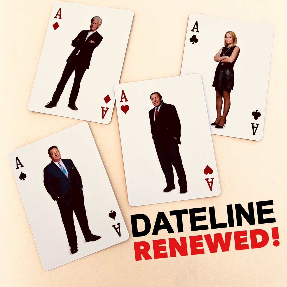 #Dateline has been renewed for another season!
Cheers to the aces of true crime and to the longest-running show in NBC prime-time history!!! (That’s us btw) ♠️❤️♦️♣️