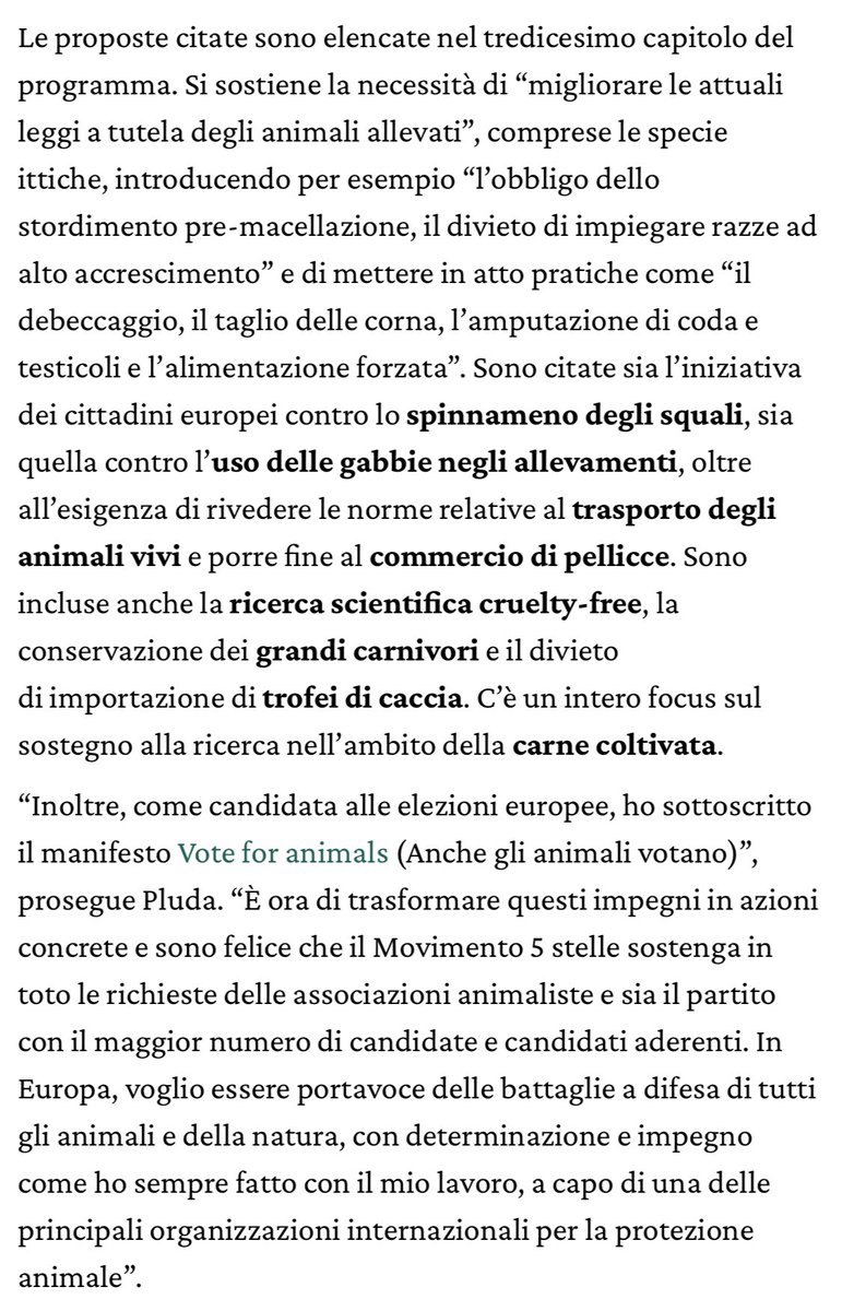 “Il ruolo delle #elezionieuropee nella tutela dei #dirittianimali” - articolo di @lifegate sulle proposte dei partiti tra cui quelle del @Mov5Stelle, le più complete su animali familiari, selvatici, allevati. Grazie dello spazio! #VoteForAnimals #VotaPluda
lifegate.it/elezioni-europ…