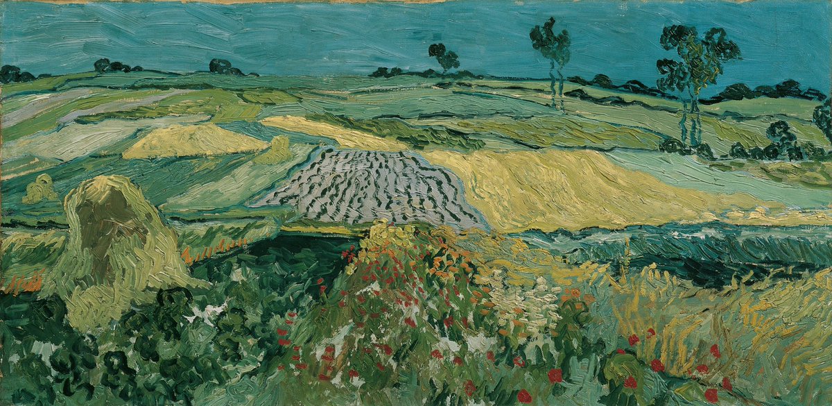 Vincent van Gogh (Dutch, 1853–1890)
The Plain of Auvers
Date Auvers-sur-Oise, June 1890-July 1890
oil on canvas, 50 x  101 cm 
Belvedere 
#Postimpressionism #Masterpiece #Painting #Artist #ArtHistory #Artwork #Museum #Art #Kunst #Arte #BeauxArts #FineArt #Landscape #VanGogh