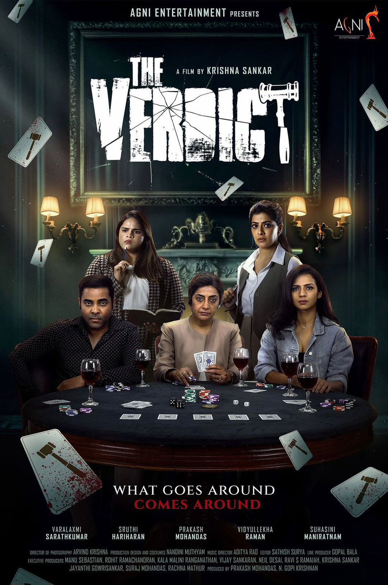 FullOnCinema's tweet photo. Interesting first look of #TheVerdict is unleashed 

#AgniEntertainment's Production No 1 

@directionfx @prakashmohandas @GappiGopi @sruthihariharan @varusarath5 @VidyuRaman @hasinimani @AgniEnt @editorsuriya @krishnakgopal @Dir_Sudhar @madhankarky @ShakthisreeG @KrithikaNelson
@PriyankaNKOffl @teamaimpr