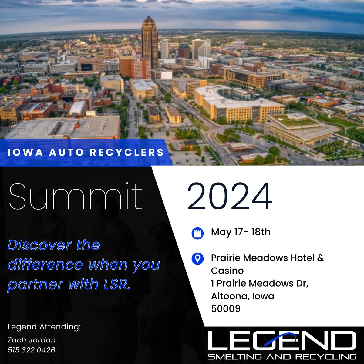 Legend Smelting and Recycling is happy to be apart of the Iowa Auto Recyclers Summit, happening on May 17-18th! Join us for an engaging session where our very own Zach Jordan will be sharing insights into the fantastic initiatives happening here at LSR. 
#Recycling #Iowa