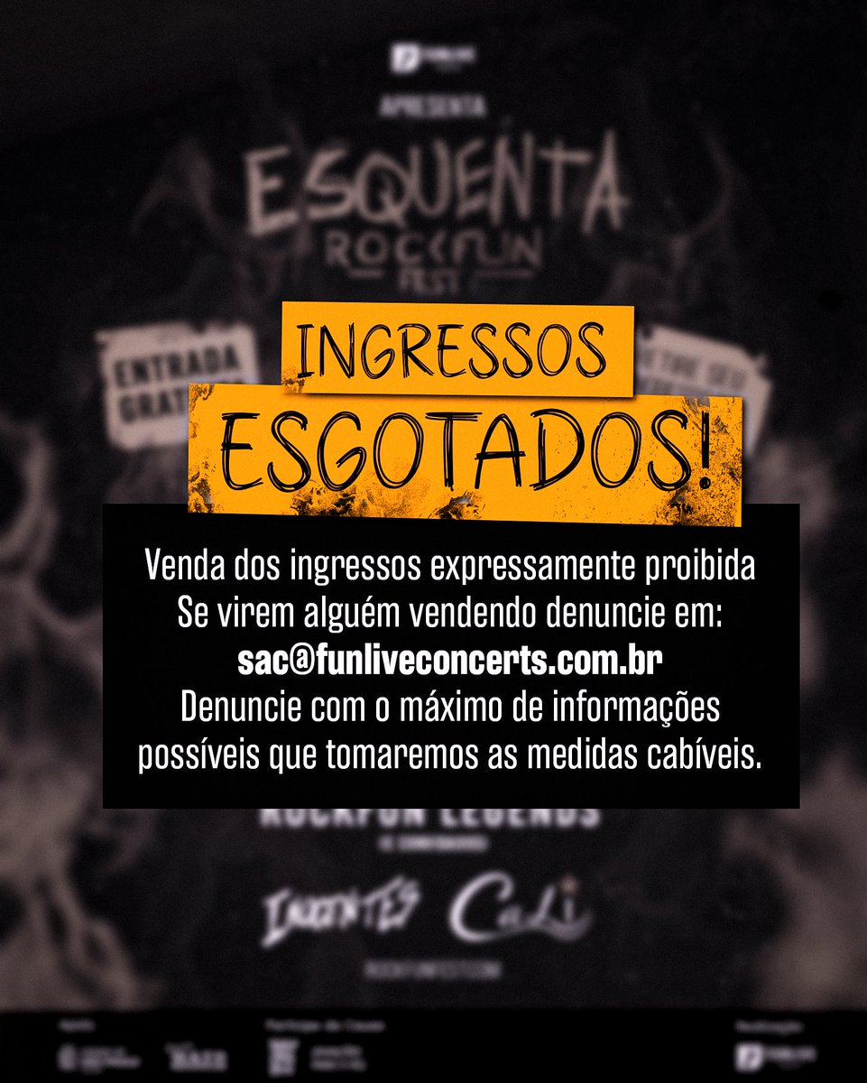 Rockfunfest's tweet photo. 🚀 Ingressos esgotados! 🚀

🚨 Atenção Rockfuns! 🚨

❌ Vendas de ingressos PROIBIDAS. ❌

🎟 Retirada consciente: lembre-se de que estamos participando da ação RIFF do BEM, onde todas as doações serão destinadas ao RS.

No mais, nos vemos em breve! https://t.co/2F6LIZxlIk
