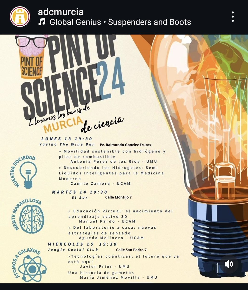 LJarava's tweet photo. La #ciencia sale a la calle... o mejor: se mete en los bares. #PintOfScience organizado por @ADCMurcia en @YaVinoClub. 
Hoy: el #hidrógeno y #pilasdecombustible para #movilidadsostenible con Antonia Pérez de los Ríos  de la @UMU https://t.co/2yLF2GdbSt