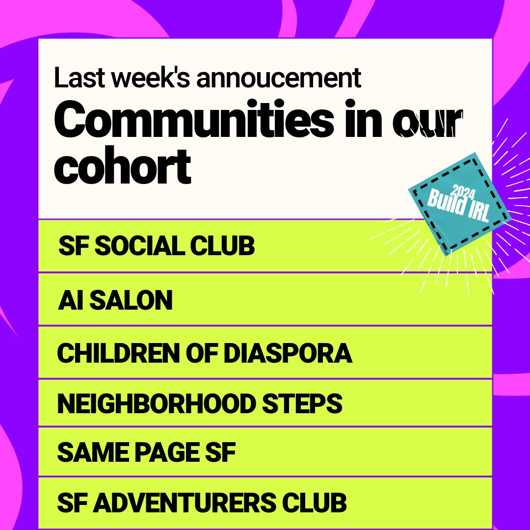 build_irl's tweet photo. Build IRL Newsletter #4 is out! https://t.co/ZJISeokx4q
🥁Drum roll …. announcing communities joining our founding cohort! 

@noisebridge,
@sfcontemplarium   
Bunny House by Design Buddies, 
SF intellectuals
Life pods 

Still thinking of applying? https://t.co/J0HPj0hLKY https://t.co/d8KwkCT1Yy