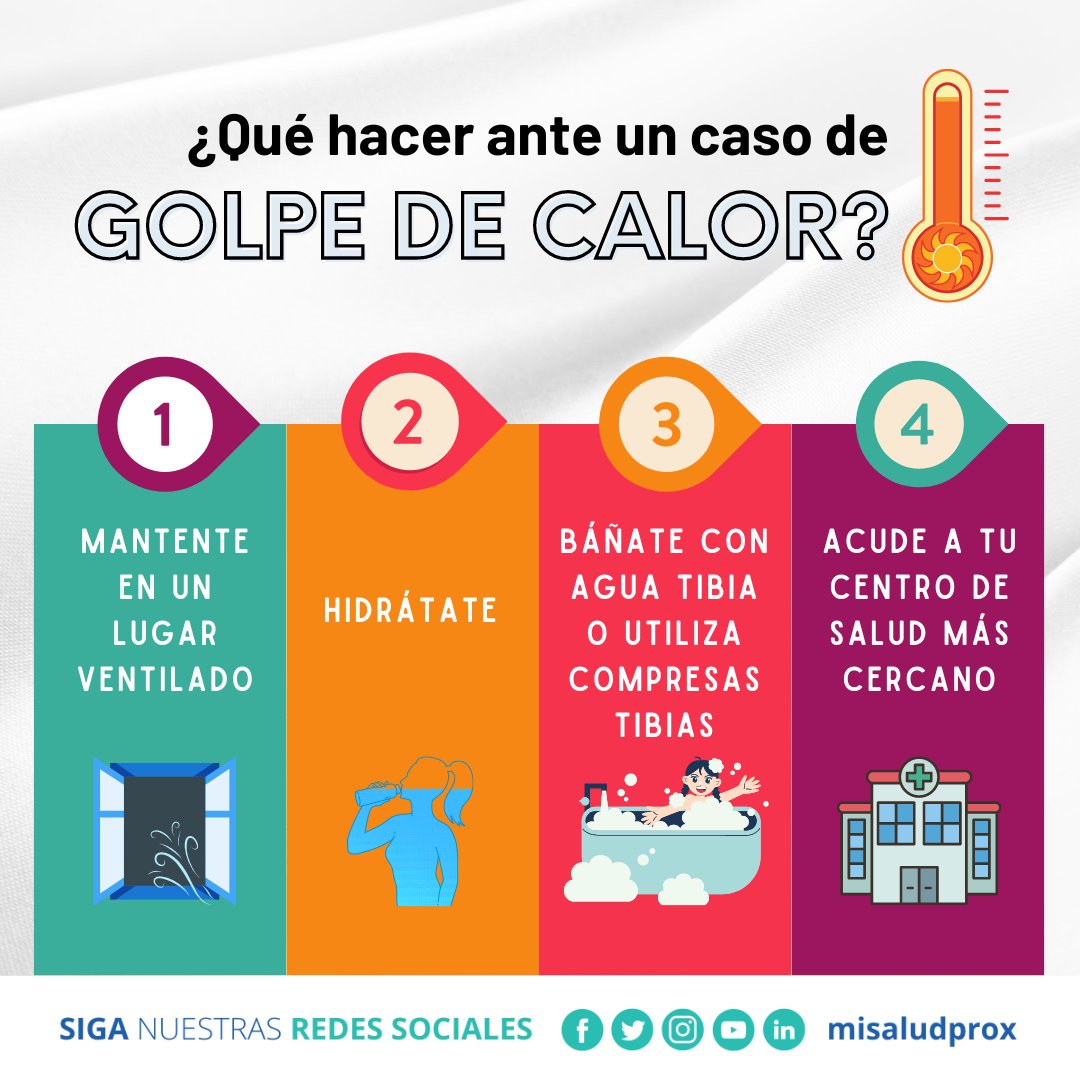 SaludProx's tweet photo. Los golpes de calor ocurren cuando el cuerpo no puede regular adecuadamente su temperatura interna, debido a la exposición prolongada a altas temperaturas y la falta de hidratación adecuada.
En esta época de calor cuídate.
#salud #SaludProx #bienestar https://t.co/DxH2EHZWk8