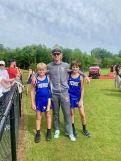SLCA long and triple jump school record holder Archie Boone with up and comers Cooper and Ben. Eagles’ track and field team competes this week in NCISAA Championships inn Asheville.