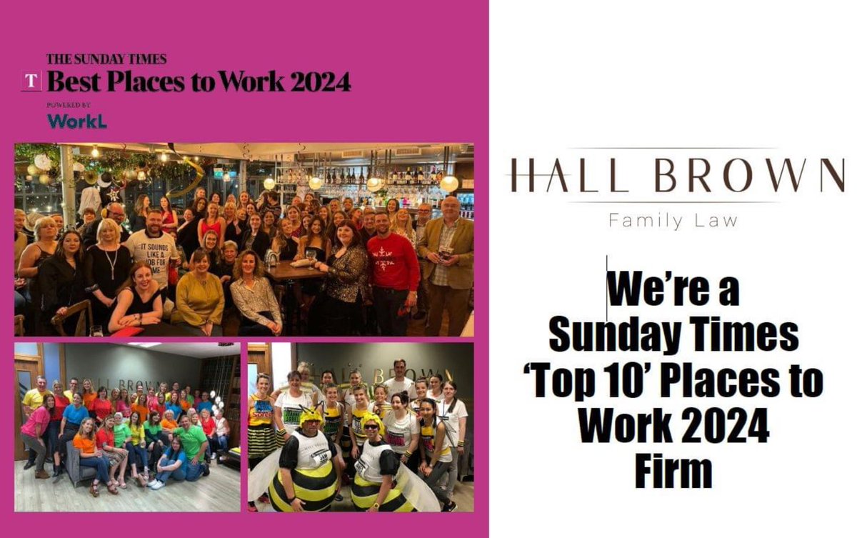 Sam Hall (@divorceadviser) on Twitter photo Very humbled to announce that <a href="/HallBrownLaw/">Hall Brown Family Law</a> has been listed in the <a href="/thetimes/">The Times and The Sunday Times</a> top 10 Best Places to Work.
It pays tribute to the wonderful team we have - they make the firm the organisation that is. 👏🙌❤️
#STBPTW #People Very humbled to announce that <a href="/HallBrownLaw/">Hall Brown Family Law</a> has been listed in the <a href="/thetimes/">The Times and The Sunday Times</a> top 10 Best Places to Work.
It pays tribute to the wonderful team we have - they make the firm the organisation that is. 👏🙌❤️
#STBPTW #People
