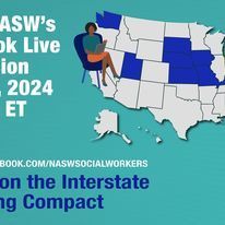 Facebook Live Event: Update on the Interstate Licensing Compact. Join #NASW Thursday, May 16th at 7 p.m. for an update on licensure portability. buff.ly/3UDMdRc