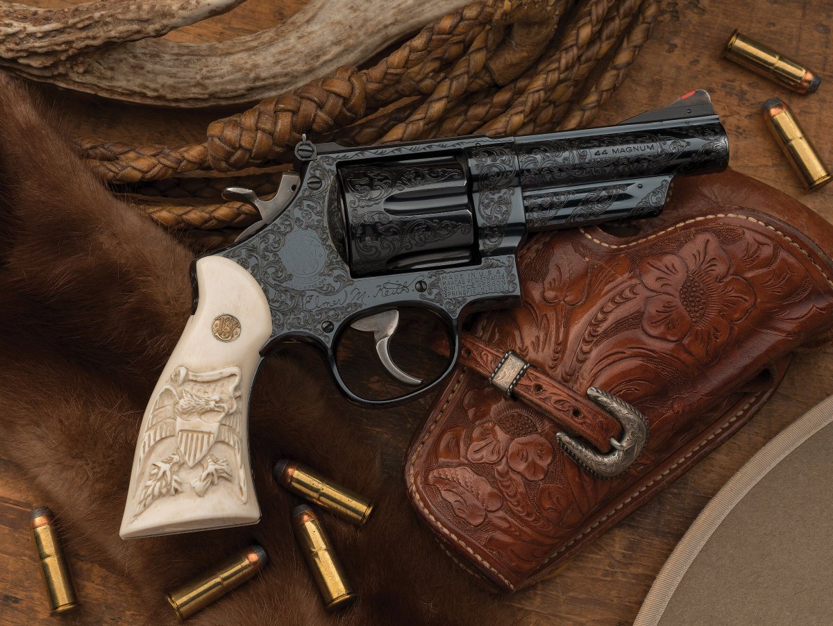 One of the very first Smith & Wesson .44 Magnum Revolvers (Pre-Model 29), presented to gun writer Elmer Keith for his role in the development of the cartridge. Now that's class! 📸 by @RIAuction #brownells #44magnum #smithandwesson #elmerkeith