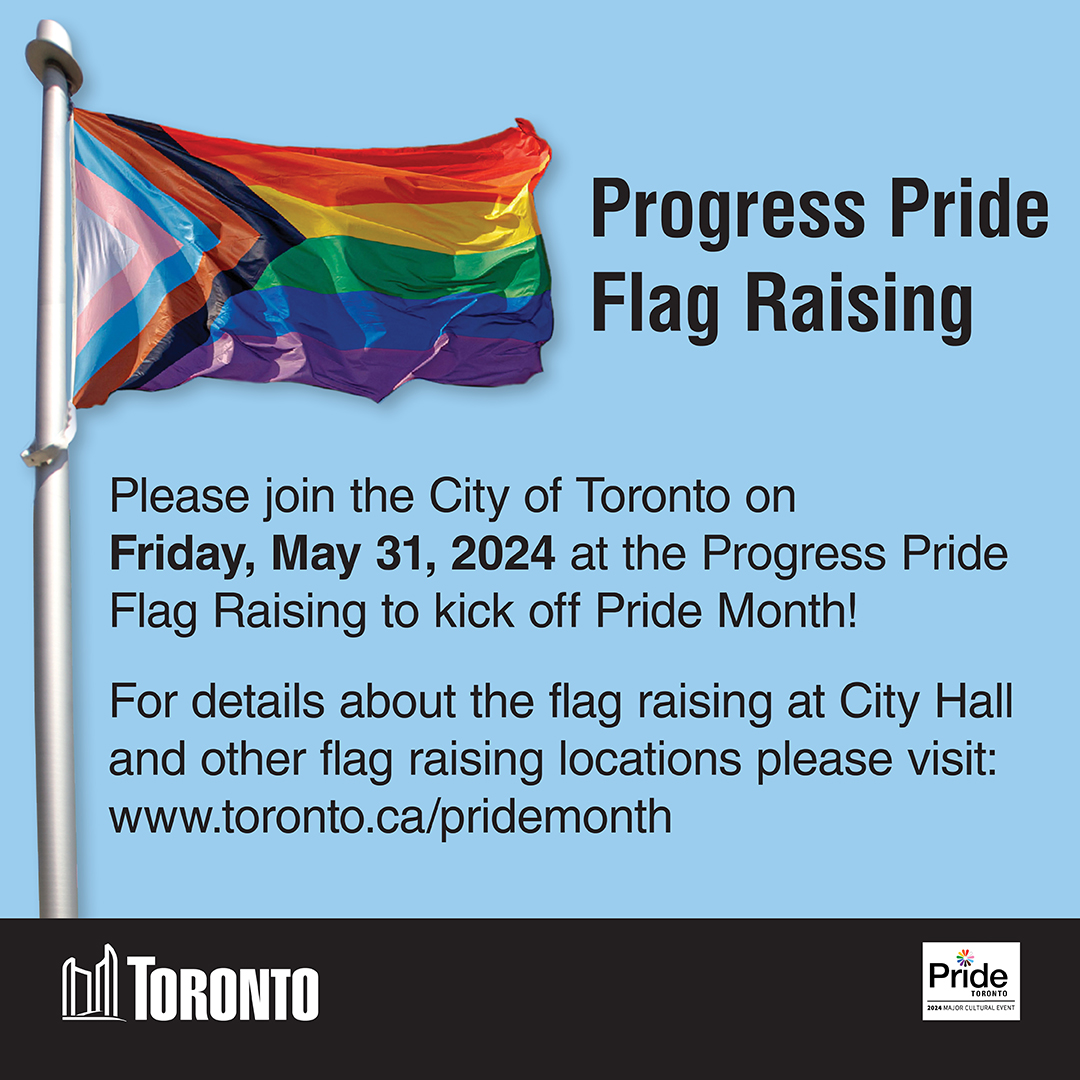 Join the City of Toronto on Fri May 31, at the Progress Pride Flag Raising to kick off Pride Month! Flag raising details at City Hall & other locations available at: toronto.ca/pridemonth
#bepridetoronto #pridetoronto2024 #torontopride2024 #cityoftoronto
#prideflagraising