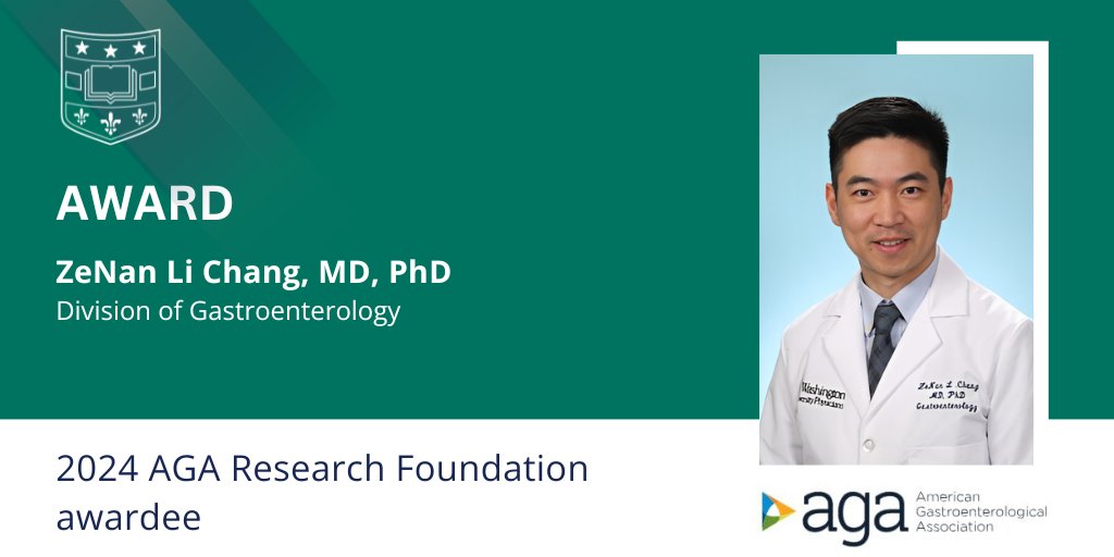 ZeNan Li Chang, MD, PhD, @WUGastro @WUSTLmed received the 2024 @amergastroassn Fellowship-to-Faculty Transition Award. The AGA program serves as a catalyst for career growth among the most promising researchers in gastroenterology and hepatology. More> l8r.it/tBS4