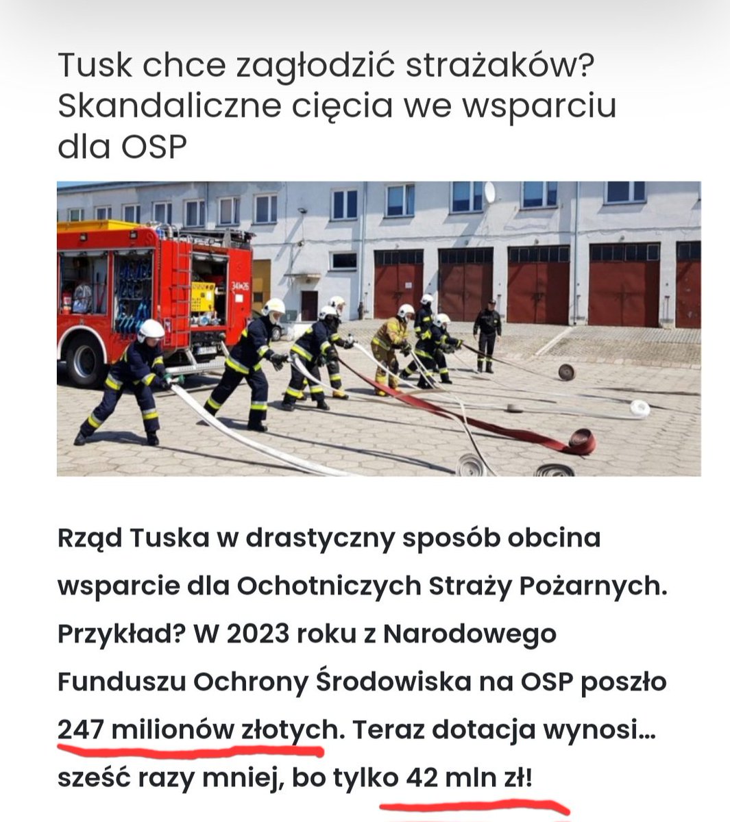Premier w ramach 'wsparcia' walik straży pożarnej z wielkimi pożarami Obciął dotacje dla OSP z 247 mln do Uwaga! 42 mln złotych. 🔥🔥🔥