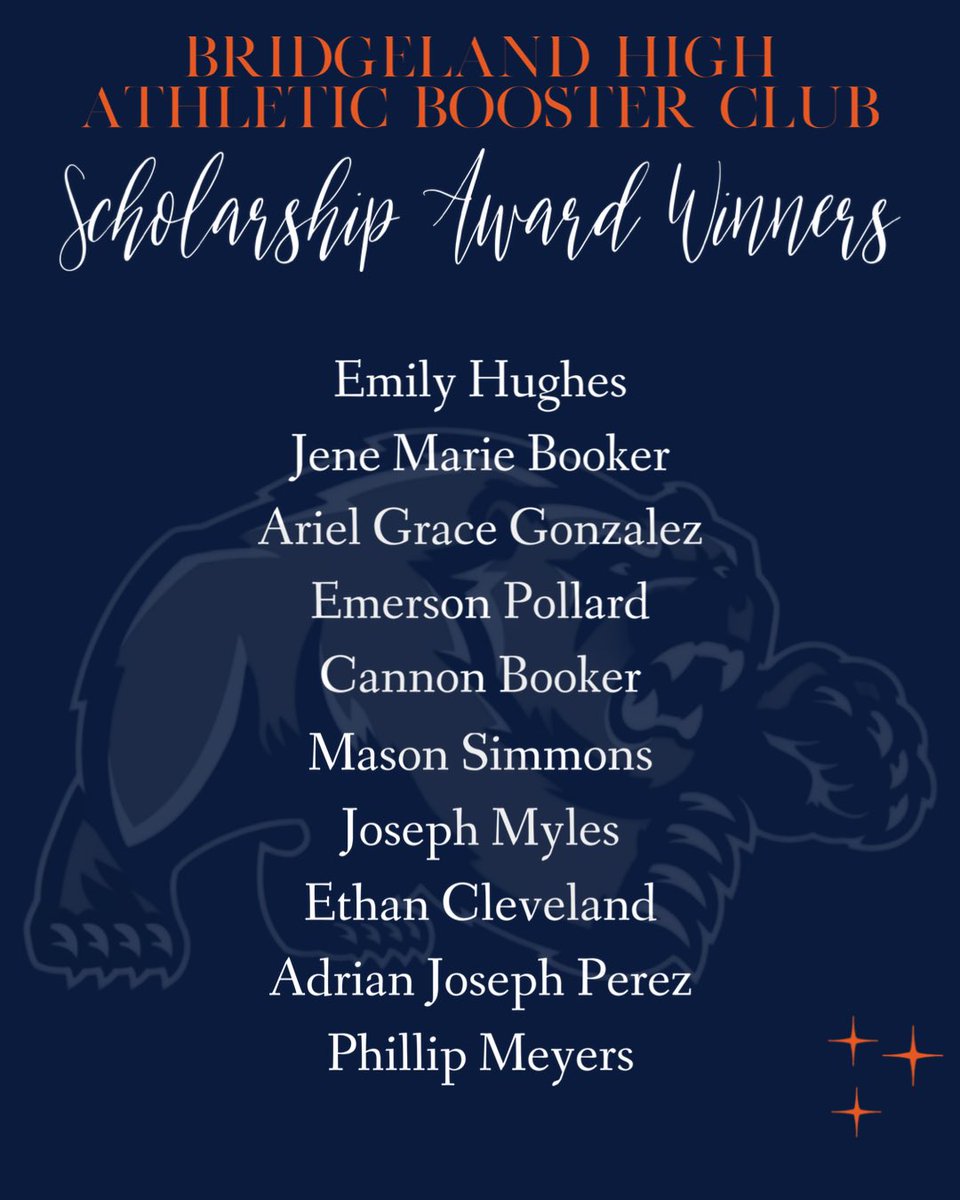 ✨Special CONGRATULATIONS to these amazing Bridgeland Bears for winning the 2024 BHABC Scholarship Award! ✨They will each be awarded at the Athletic Booster Club meeting this evening at 6:30pm in The Commons.