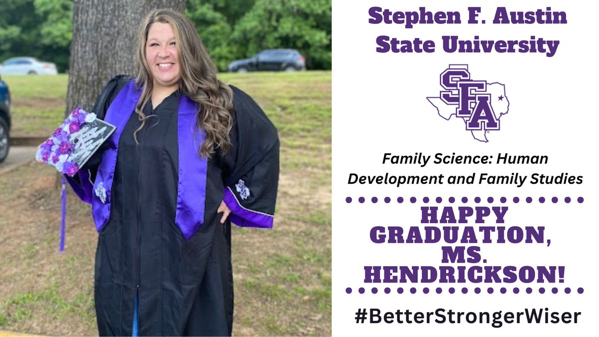 KMS is excited to showcase our newest graduate! This weekend, Ms. Hendrickson received her degree from <a href="/SFASU/">Stephen F. Austin State University</a>.  We couldn't be more proud of the example she sets for our Cougars! #BetterStrongerWiser #KMSCougarPride🐾