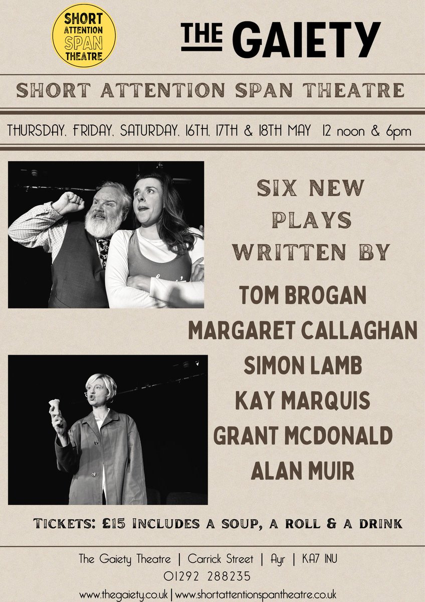 Come to @AyrGaiety on the 16th, 17th & 18th May & see 6 new short plays about angels, aliens, water sprites, mermaids, shape-shifters & call centres! #folklore  @SASTSCOTLAND