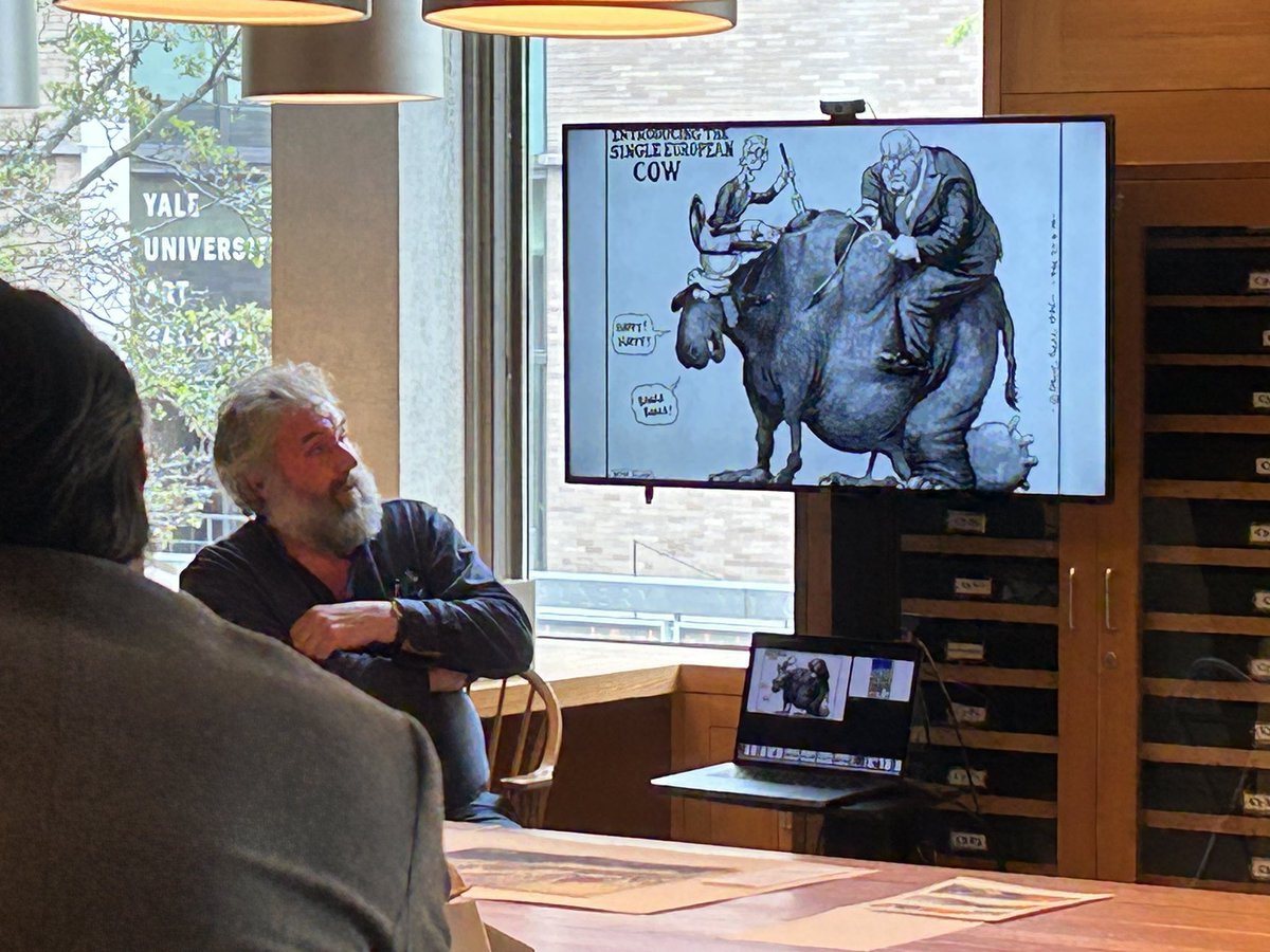 Last week’s 2-day #Gillray fest featured historian Tim Clayton’s lecture, panel discussion with contemporary cartoonists @MartinRowson & Steve Bell @BellBelltoons, & a study day on Gillray’s works (& modern cartoons they inspired) with prints & drawings from LWL & @YaleBritishArt