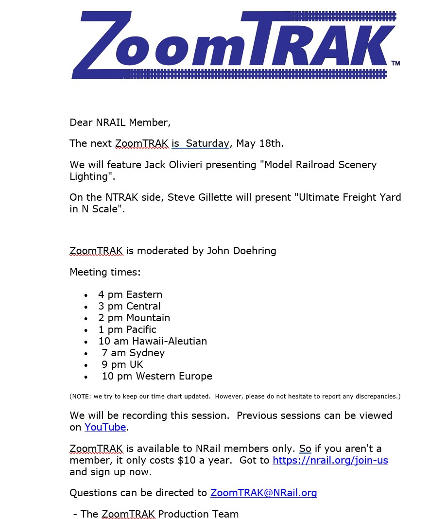 NRail_org's tweet photo. Are you ready for the next ZoomTrak!! This is must-see. Lighting is the best way to showcase your work, &amp; we will show you how!!! Steve Gilette will then bring us the Ultimate freight yard!! Time and date below, but just in case. Saturday, May 18th, 4pm Eastern. See you Saturday! https://t.co/od6bMdso4V