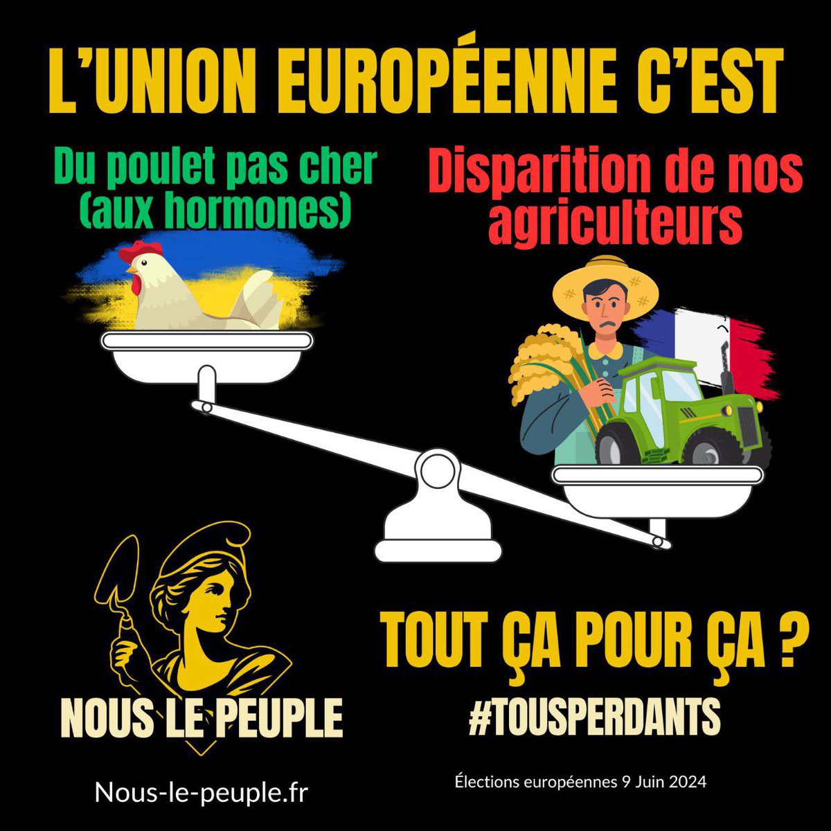 Non, la souveraineté alimentaire ce n’est pas « la capacité d’approvisionnement dans le cadre du marché UE » mais celle de production sur notre sol! Le 9 juin refusons la disparition de l’agriculture française ! #LOA #Agriculteurs #Europeennes2024 
#NousLePeuple