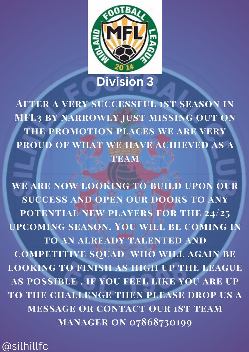 𝐌𝐞𝐧’𝐬 𝐟𝐢𝐫𝐬𝐭 𝐭𝐞𝐚𝐦: 𝐬𝐞𝐚𝐬𝐨𝐧 𝟐𝟒/𝟐𝟓

Plans are now underway for next seasons campaign.
We are welcome to any new players who will be great additions to our already talented squad

If you are interested then please get in touch! #upthesills 💙