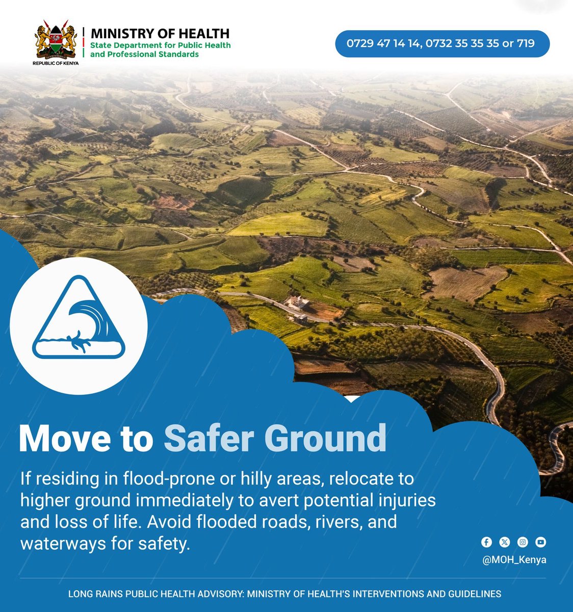 Please heed this advisory from the government @SpokespersonGoK. Kenyans are strongly advised to steer clear of mudslide-prone regions, particularly in Central Kenya and Narok Counties. Additionally, sand harvesting has been prohibited in Kerio Valley.