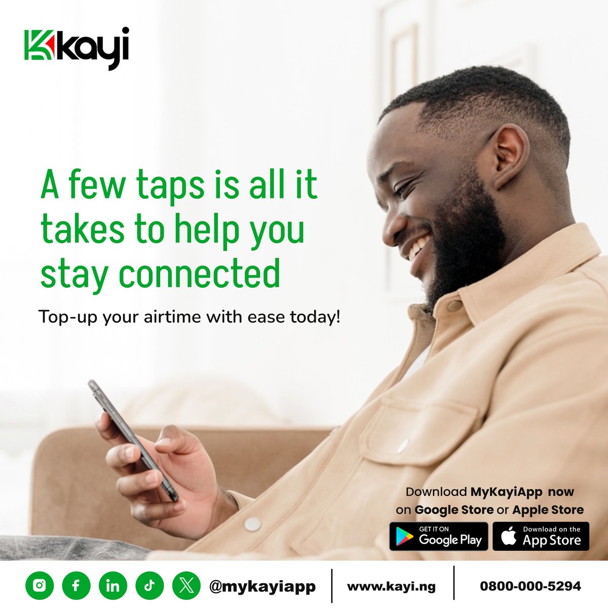 Embrace convenience with Kayiapp! Topping up airtime has never been easier – just a few clicks and you're connected. Experience seamless transactions with cutting-edge technology. Try Kayiapp now!

#AIInnovation #EasyTopUp #MyKayiapp
#Kayiway
#Digitalbanking