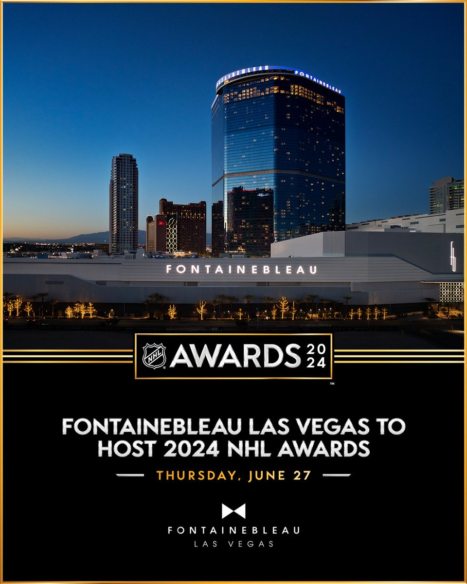 The #NHLAwards will return to Las Vegas at the newly opened Fontainebleau Las Vegas on Thursday, June 27. The event will be broadcast live on @ESPN and @Sportsnet (4 p.m. PT/7 p.m. ET).

Tickets will go on sale Friday, May 17 at 10 a.m. PT/1 p.m. ET. Info: media.nhl.com/public/news/18…