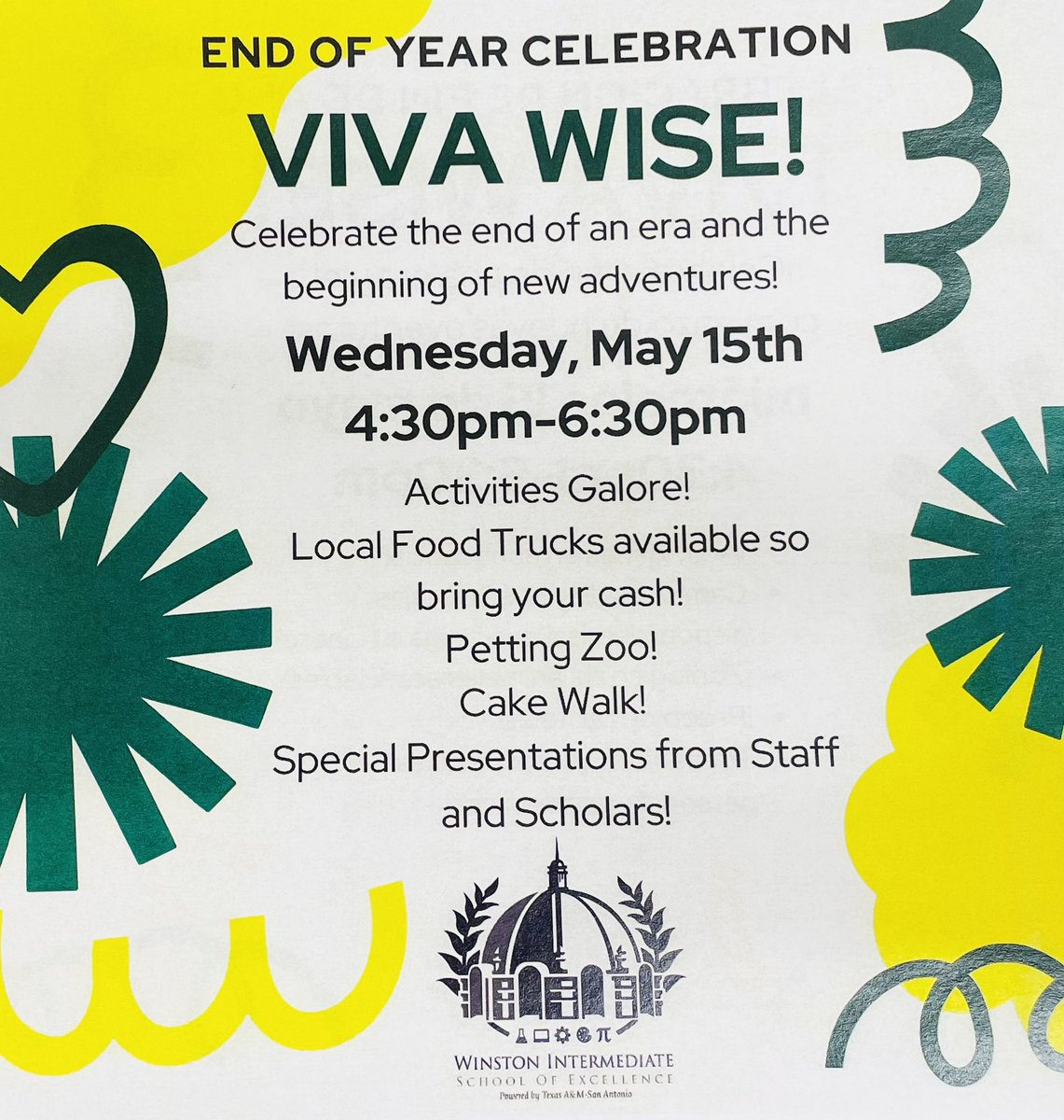 Winston Intermediate School of Excellence (@winston_ise) on Twitter photo Come celebrate with us this Wednesday! #TeamWISE #VivaWinston <a href="/AnaCantuEISD/">Ana Cantu</a> <a href="/RosaSolis2127/">Rosa Solis, M. Ed.</a> <a href="/dra_snsanchez/">sonia n. sánchez</a> Come celebrate with us this Wednesday! #TeamWISE #VivaWinston <a href="/AnaCantuEISD/">Ana Cantu</a> <a href="/RosaSolis2127/">Rosa Solis, M. Ed.</a> <a href="/dra_snsanchez/">sonia n. sánchez</a>