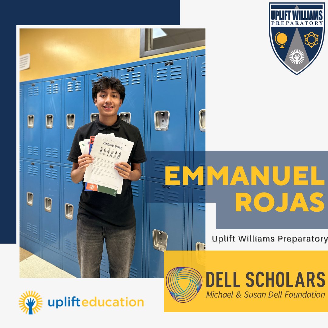 🎉 Congratulations to Emmanuel Rojas from Uplift Williams, our new Dell Scholar! With $20K for college, a laptop, & book funds, he's set for success. 🌟💼 #DellScholar #FirstGen