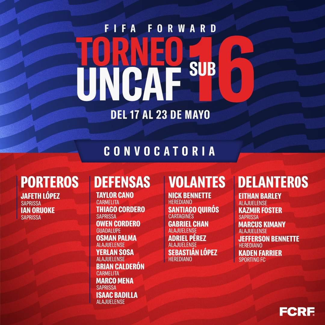 La Federación Costarricense de Fútbol hace oficial la convocatoria Sub 17 Costa Rica.

En dicho llamado aparecen nuestro jugador. #OwenCordero Guadalupe Futbol Club - Oficial 

#ElequipodelaRosa