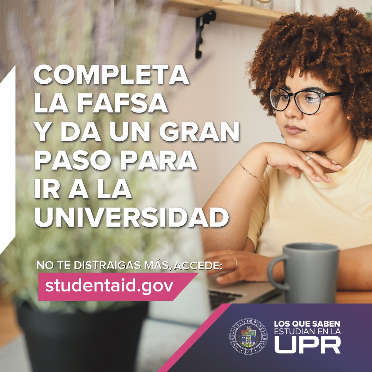 Queremos ayudarte a que completes una carrera universitaria en la #UPR, por eso te invitamos a llenar la nueva y mejorada #FAFSA. ¡Hazlo hoy!

Aquí un enlace de lo que debes saber: ed.gov/Better-FAFSA-es

#FAFSAFastBreak #FAFSAFastBreak #UPRFAFSA