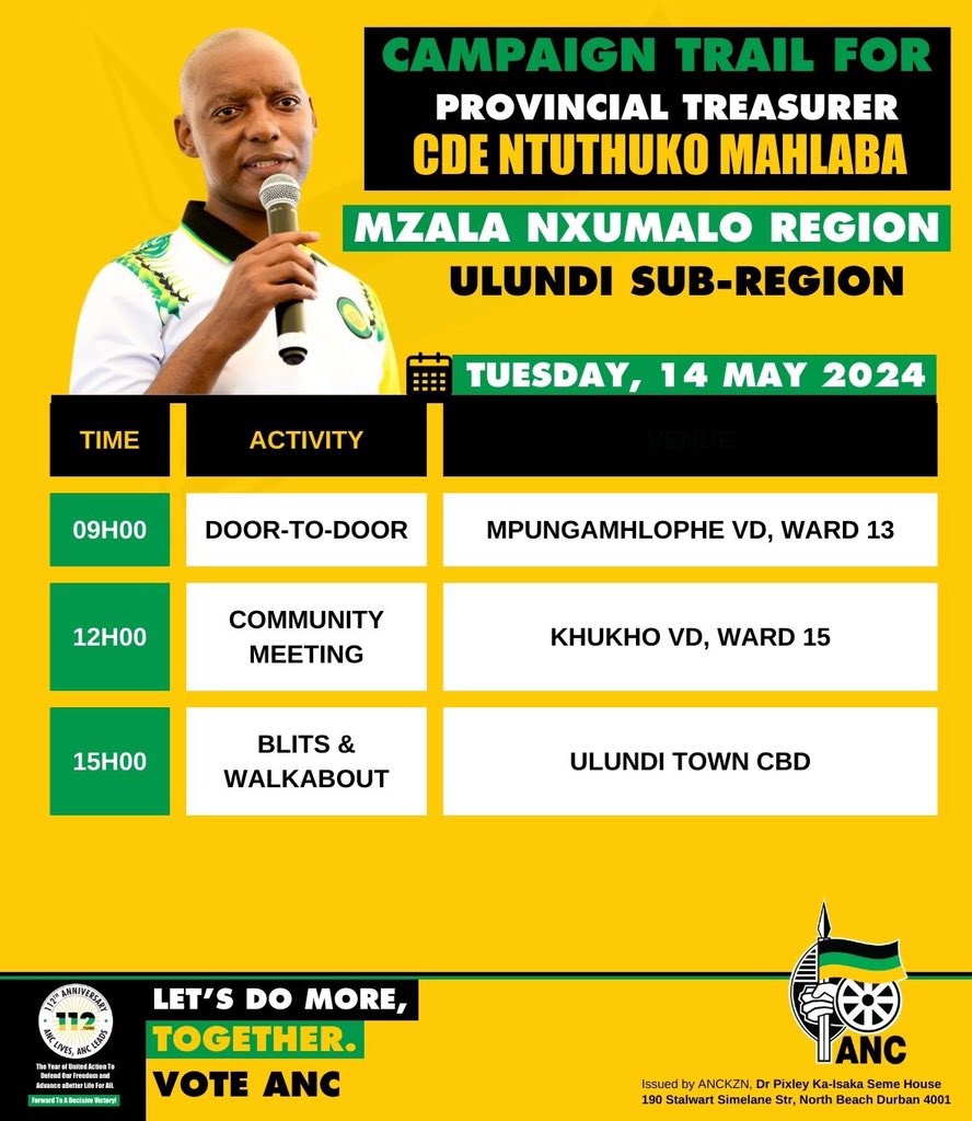 Comrade Ntuthuko Mahlaba, the ANC KwaZulu-Natal Provincial Treasurer, is intensifying his election campaign efforts by focusing on Mzala Nxumalo. He is engaging in a rigorous door-to-door canvassing campaign, coupled with community meetings, to connect directly with the…