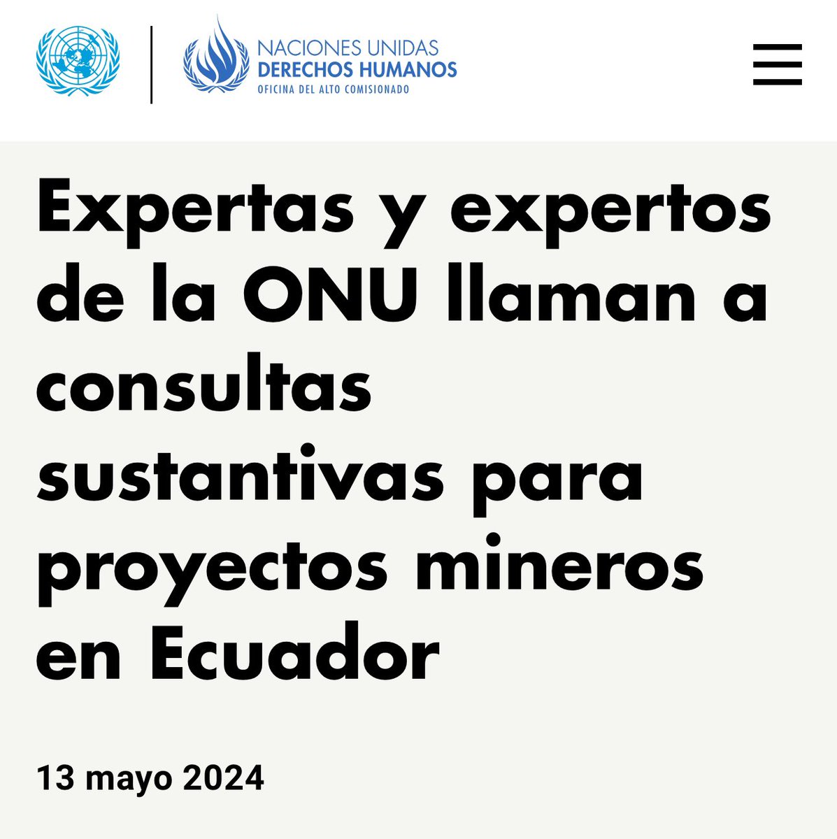 🔴 #URGENTE Expertas y expertos de la #ONU @UNHumanRights recomiendan a las autoridades de #Ecuador garantizar que las consultas ambientales en proyectos mineros cumplan con las normas de #DDHH, mediante la inclusión de todas las comunidades. 🧵 ➡️ bit.ly/4dGF8I4