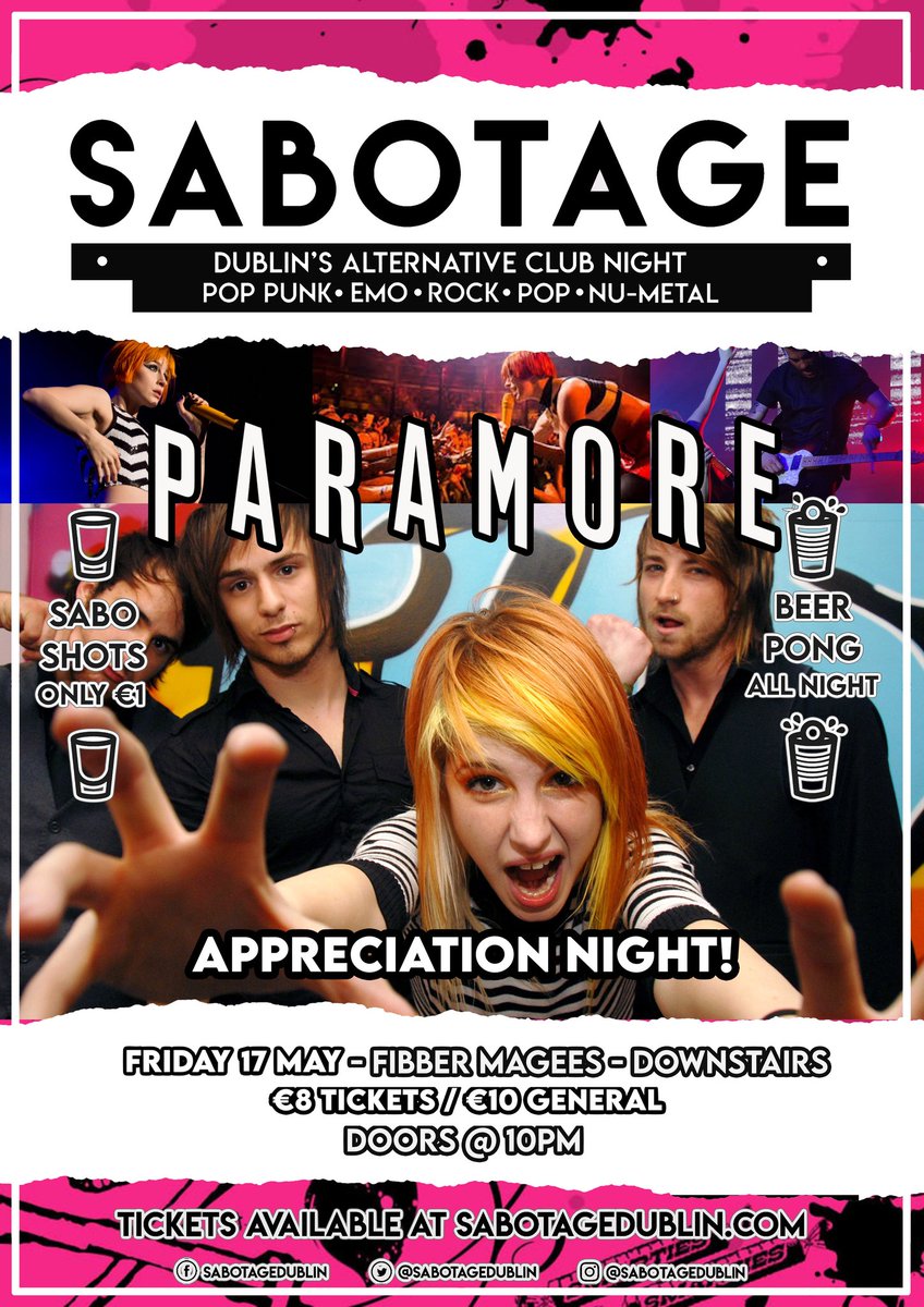 Friday Downstairs : Sabotage Club: Paramore Appreciation Night!