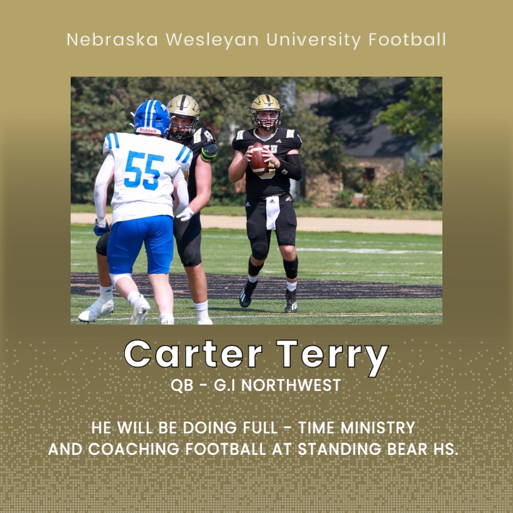 Carter will be doing Full - Time Ministry along with coaching football at Standing Bear HS. 

He played QB and is originally from Grand Island Northwest (NE)

Thank you, Carter!